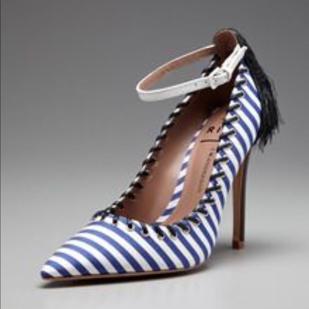Aldo Navy Blue Striped Pumps - Weatherbee
